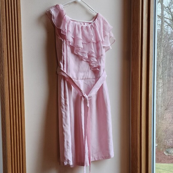 Pink Ruffled Sleeveless Belted Dress Size 14 - Picture 5 of 15